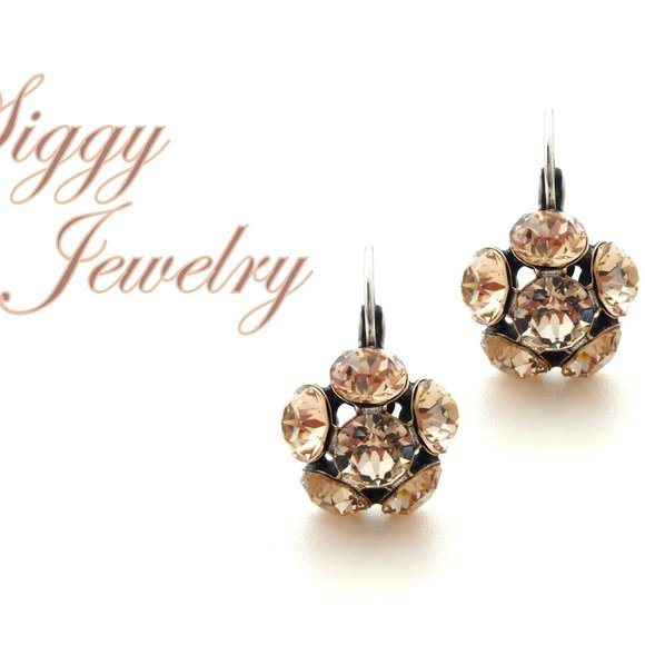 Light Silk Flower Cluster Earrings, Made with Genuine Austrian Crystals - Picture 1 of 6
